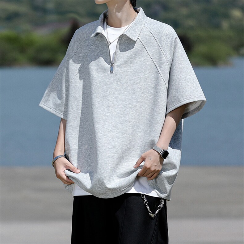 8XL-M半拉链t恤短袖POLO衫男款夏季美式翻领宽松大码半袖DT008P45图片