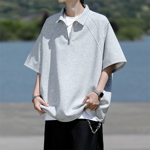 8XL-M半拉链t恤短袖POLO衫男款夏季美式翻领宽松大码半袖DT008P45图片