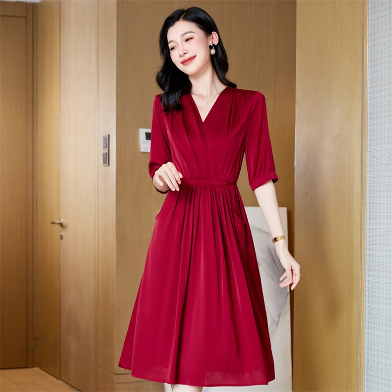 夏季轻奢桑蚕丝女装连衣裙气质收腰法式时尚显瘦温柔裙子YL24517，女装连衣裙，阿舍尔精品