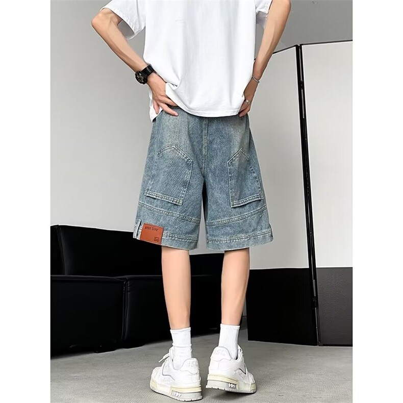 美式倒装牛仔短裤男夏季宽松水洗痞帅五分裤休闲中裤NK52，男装牛仔裤，星座1116A-1（原606A）