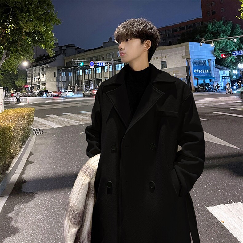 秋冬韩系宽松毛呢大衣男新款中长款风衣外套MN99995/P100加棉P110，男装风衣，电商B316