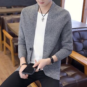 秋毛线衣青年修身休闲潮纯色针织衫男开衫外套M88图片