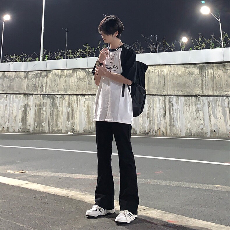美式hiphop裤子高街vibe弹力黑色牛仔裤修身直筒微喇叭痞帅工装裤,男装牛仔裤,星座310A-4