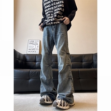 美式高街牛仔裤男女潮牌炸街休闲裤N8115/P49，男装休闲裤，电商D202-1