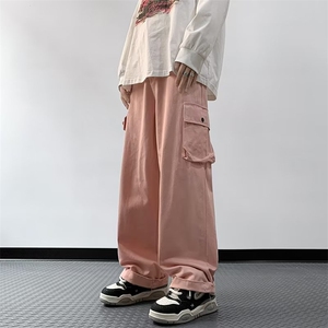 美式复古街头红色工装裤男女高街设计感阔腿休闲裤子GK66-P55图片