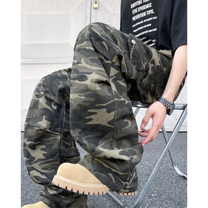 街头潮男迷彩工装裤宽松夏季直筒牛仔裤男女小众设计感K6411-P47图片