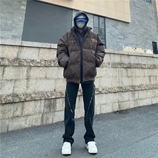 复古美式街头PU皮棉服男女oversize外套情侣棉衣上衣MF300-P106，男装棉衣，星座412-3