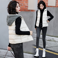 时尚保暖女士无袖棉马甲甜美连帽直筒设计百搭显瘦冬季必备单品，女装棉衣/棉服，微微衣阁