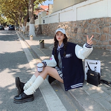 BXF182-8509-P190K268黑色拼接插肩袖复古棒球服外套1，女装短外套，浙宝182A