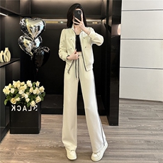 韩版休闲运动套装女早秋新款高级感显瘦立领开衫卫衣阔腿裤两件套，女装套装/套裙，江南