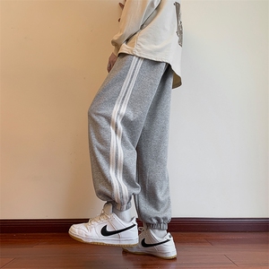港风条纹休闲裤男包边包条宽松大码束脚卫裤KP701 P35图片