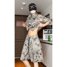 水墨扎染短袖衬衫套装DC2234上衣特P24控48/DK8614裤子特P20控39，男装衬衫，电商A007