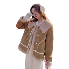 【新款现货】驼色海军领羊羔毛加绒加厚皮毛一体8849款P180K278，女装皮草，2C316