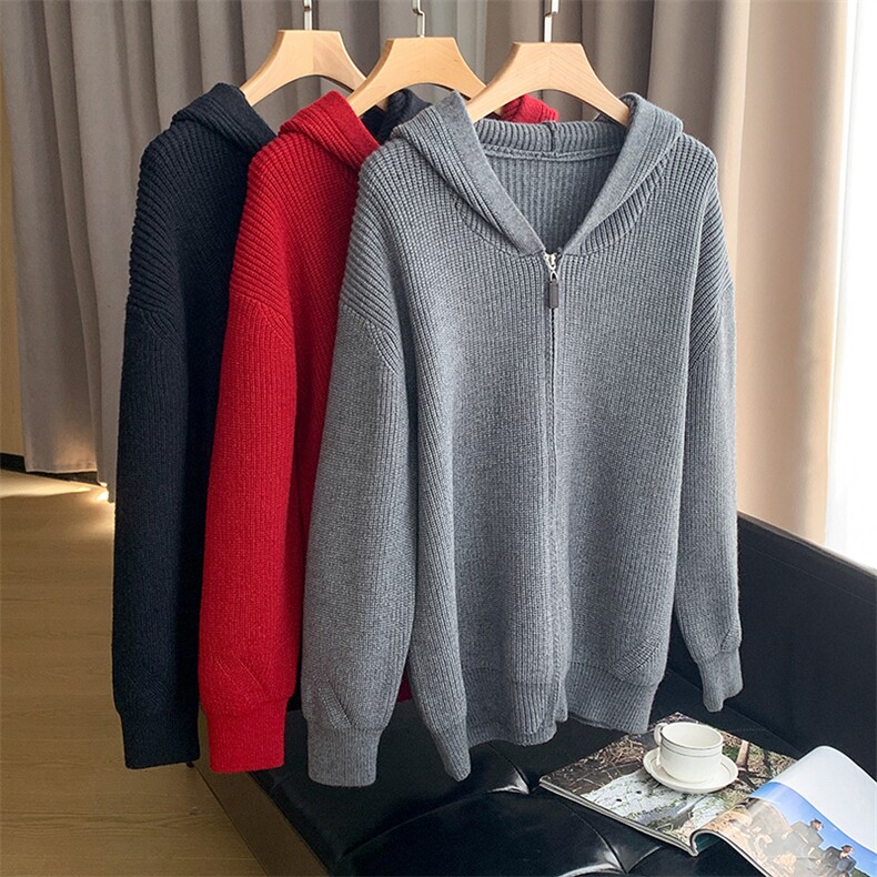 平铺~秋冬连帽重磅针织开衫外套毛衣K2558/P78,男装针织衫/毛衣,电商B331