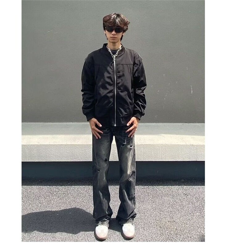 【有货】DYK6052-批48高质量浅蓝色闪电纹破洞显瘦宽松牛仔裤男,男装牛仔裤,星座603-2