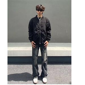 【有货】DYK6052-批48高质量浅蓝色闪电纹破洞显瘦宽松牛仔裤男图片