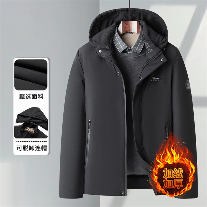 男装2024棉服连帽外套中老年人爸爸冬季新款休闲中年商务加厚棉袄,男装棉衣,电商B212（原钱塘6029）