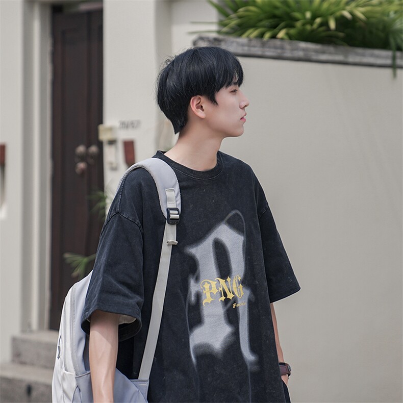 纯棉短袖T恤男款潮流字母休闲百搭短袖B225-T9220-P45-X59-现货,男装T恤,电商B225