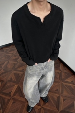 已下单5w件新款大码300g德绒复古纯色V领长袖T恤男T24572-特P18，男装T恤，电商A001