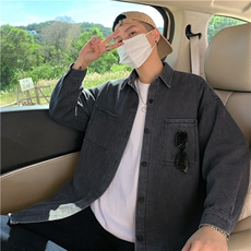 牛仔长袖衬衫男复古休闲工装衬衣潮牌潮流高街痞帅外套潮1388P52，男装衬衫，星座410-2
