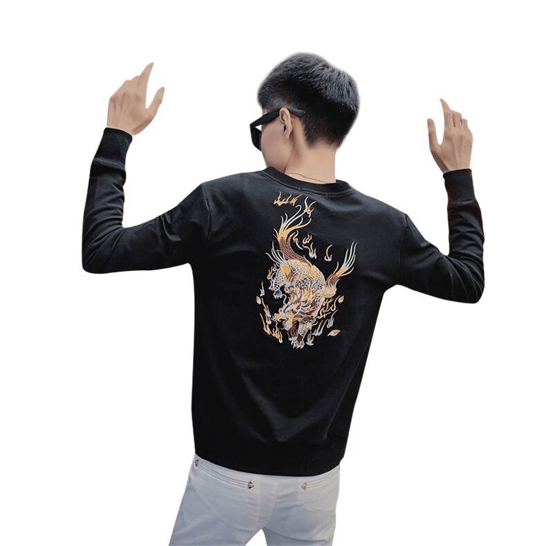 3秋装新款长袖圆领卫衣社会小伙麒麟刺绣个性卫衣C301B-WY04,男装卫衣,电商C301B