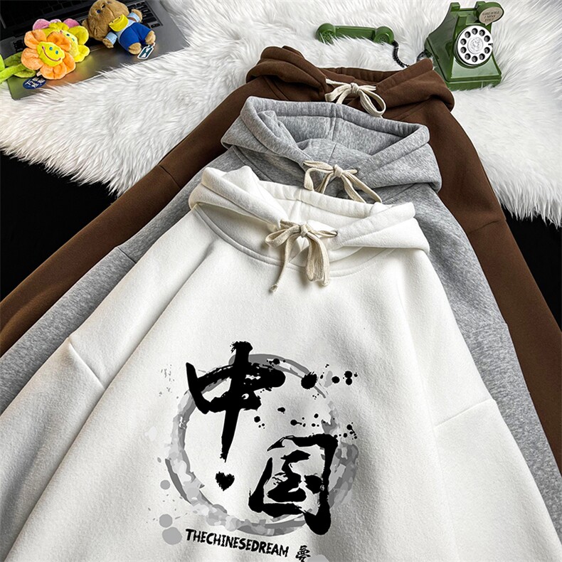 WY2134-P35加绒款-P40纯棉连帽卫衣男大码运动帽衫宽松薄,男装卫衣,电商A040