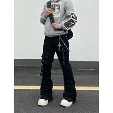 美式复古hiphop重工多口袋嘻哈街头高街喇叭牛仔裤K7152-P50网图，男装牛仔裤，电商B245