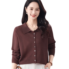 春夏新款长袖针织开衫女装纯色POLO领气质宽松百搭防晒上衣，女装针织衫/毛衣，秋虹羊绒