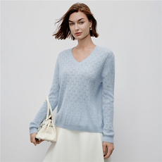 2025秋冬新款镂空v领山羊绒100%纯色毛衣长袖宽松针织羊绒衫，女装羊绒衫，阿舍尔精品