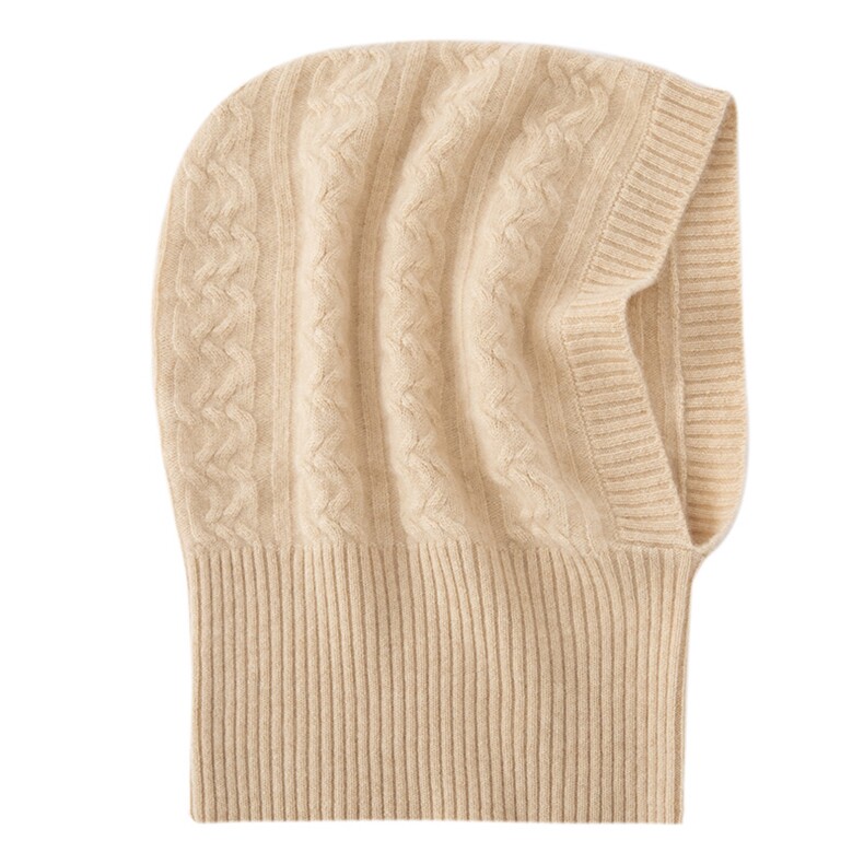 2025年春季新款百搭女士提花抽条加厚保暖套头帽，帽子，戎咖羊绒