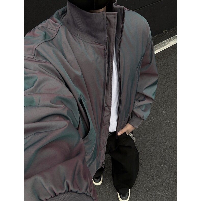 档口图炫彩缎面飞行夹克立领短款廓形美式棒球服J2591-P70，男装夹克，星座1213