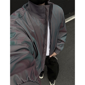 档口图炫彩缎面飞行夹克立领短款廓形美式棒球服J2591-P70