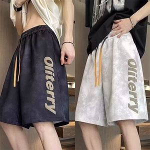 wassup happy美式扎染字母短裤男夏季潮牌青少年脏脏休闲五分裤子图片