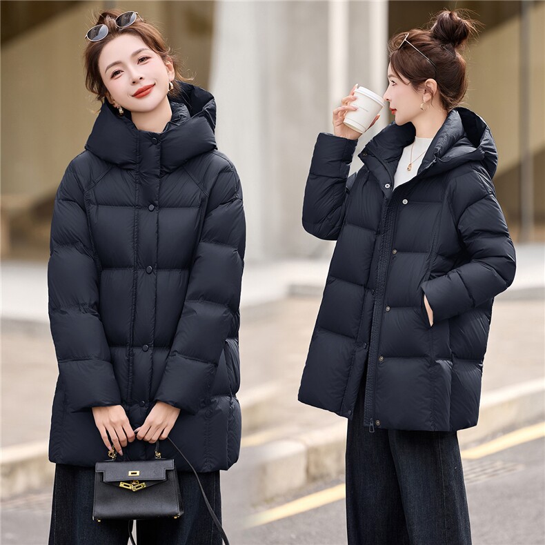 90白鸭绒羽绒服女2025冬季新款中长款连帽加厚宽松保暖羽绒外套,女装羽绒服,沁沁公主