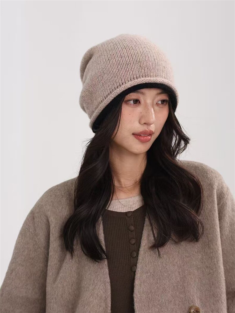 2025年时尚百搭通勤简约双层卷边帽，帽子，胜酷羊绒