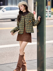 2025年秋季新款粗花呢小香风外套短款呢大衣，女装毛呢外套，慕依路