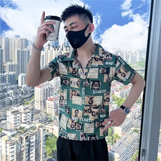 短袖衬衫拼团字母印花上衣修身款式T137，男装衬衫，星座1116A-2（原606A-1）