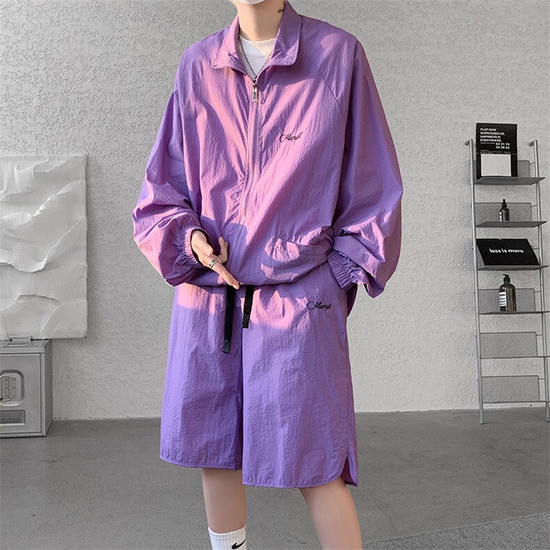 8XL-M特大码冰丝防晒服短裤套装男户外防晒衣运动外套潮TZ102P65，男装防晒衣，电商D206-1