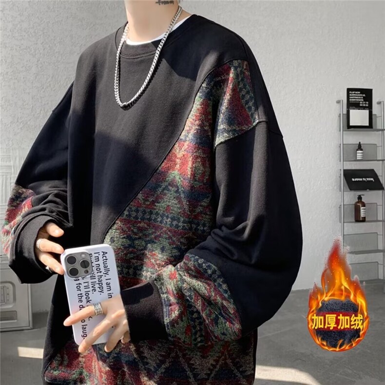 网络图现货潮牌宽松大码加肥加大加绒拼接休闲圆领卫衣JW34-P43,男装卫衣,星座715-7