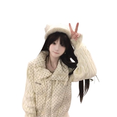 1506A/G78680/P92新款温柔甜妹风杏色波点拼接针织棉服，男装棉衣，星座1506A