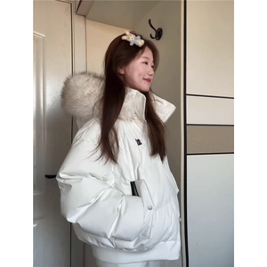 1506A/G78830/P94美式工装高街白色毛领连帽棉服图片