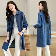 2025年秋季新款中长款牛仔外套，女装牛仔外套，文熹诺