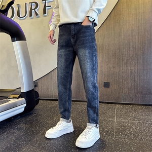 加厚抓毛牛仔裤 秋冬新款男士修身小脚裤高品质长裤901N31抓毛P68图片