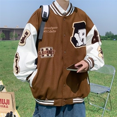 美式复古刺绣拼接新款春秋宽松bf慵懒风男女情侣棒球服W6003-P55，女装职业装，星座412-3