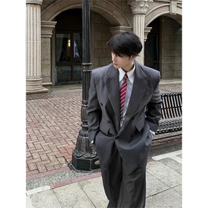 现货~春季廓形双排扣西服戗驳领垫肩休闲西装男外套X896-特P95图片