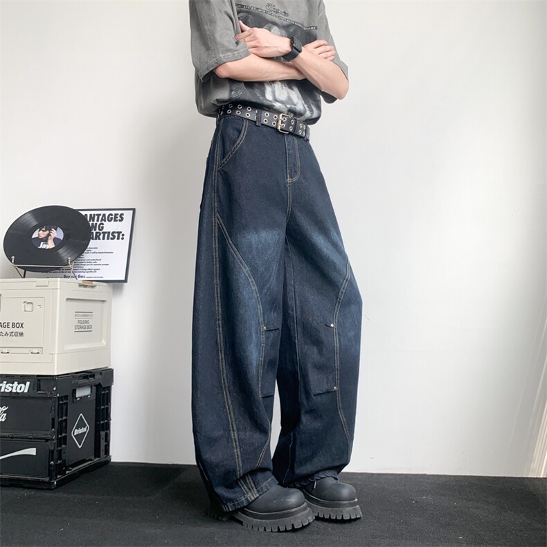解构阔腿廓形弯刀裤男潮牌美式铆钉设计感牛仔裤裤子N0639-P53,男装牛仔裤,星座308B-2