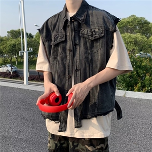 牛仔背心马甲外套男女夏季日系宽松工装复古马夹坎肩潮MJ861-P55图片