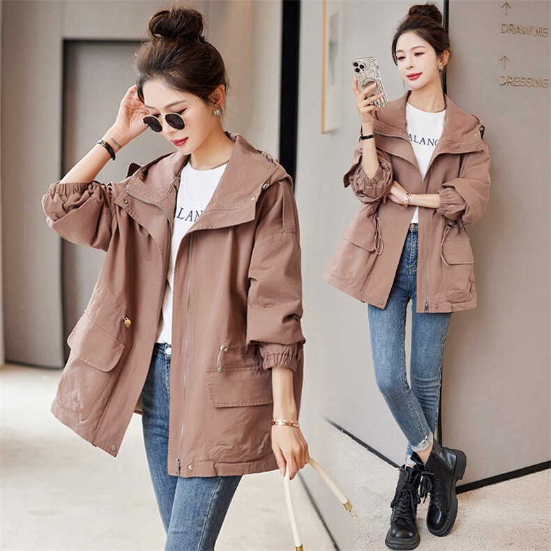 2025新款高级感时尚休闲中长款风衣外套女春秋短款宽松显瘦小个子，女装风衣，依万里