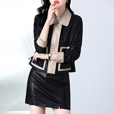 现货主推2023年秋季新款修身显瘦显高皮衣外套女，女装套装/套裙，江南女神