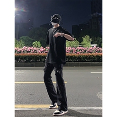 已授权美式hiphop裤子高街vibe交叉绑带牛仔裤修身直筒微喇叭裤，男装牛仔裤，星座310A-4